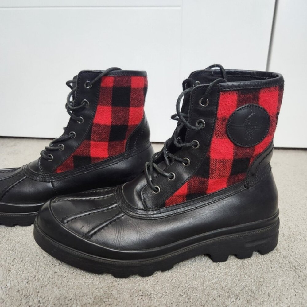Polo Ralph Lauren Udel Men's Duck Boots Black Red Plaid Size 10.5 - Picture 3 of 12